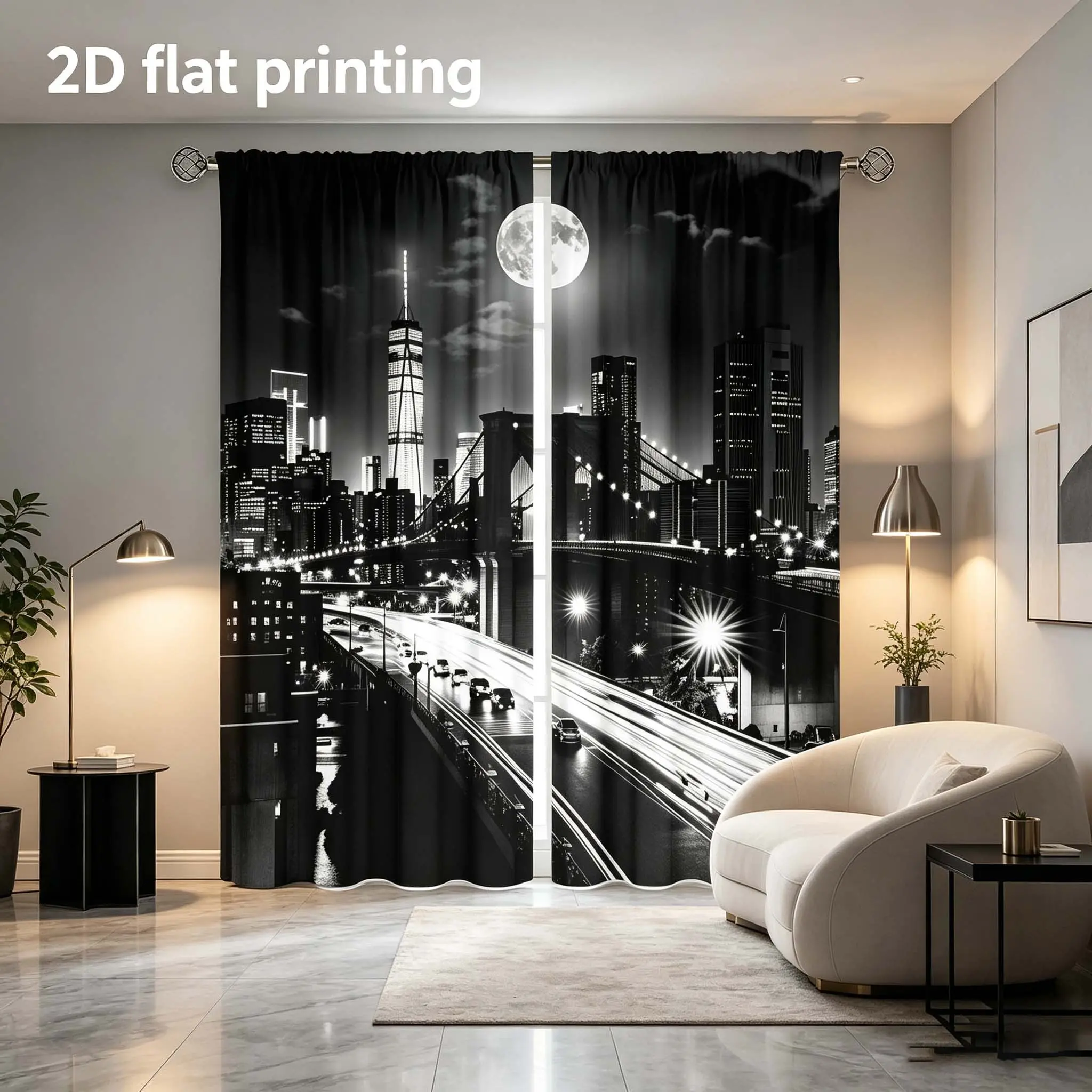 2-piece set of black and white curtains, made of semi transparent polyester fiber material and designed with pole pockets, perfect for home decoration, Home Decorative Curtain, Window curtain, Room Decor Curtain