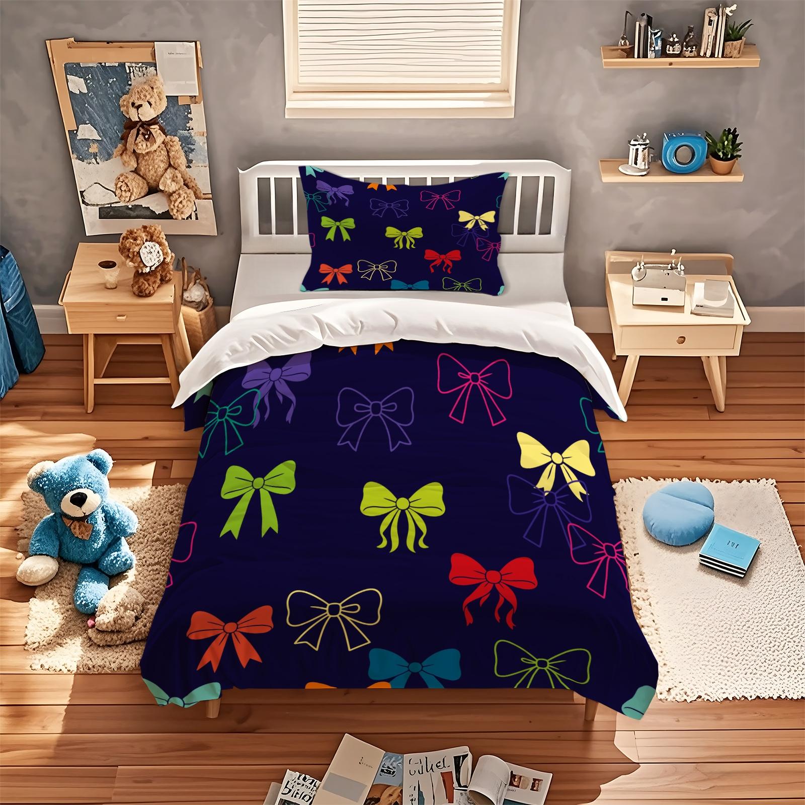 2/3 Pcs Coquette Pink Bow Print Duvet Cover Set, Cute Y2K Aesthetic Bedding Set, Vibrant Digital Print, Soft Microfiber with Zipper Closure, Ideal for Bedroom, Dorm, Girly Room Decor All Year Round - No Filling