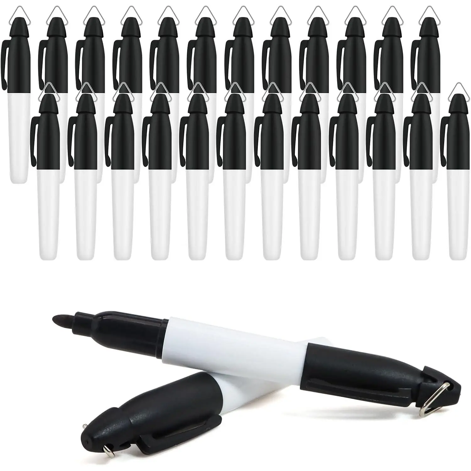 Mini Permanent Markers with Keychain Clips – 24 Pack Medium Point Black Ink Pens for Office, Medical, Warehouse & Outdoor Use (Adult Use Only)