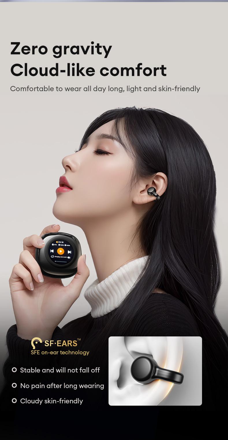 HYUNDAI CT11 Clip-on Design BlueTooth Earphone with LCD Full Color Touch Screen, Audio Wireless Headphones for Music & Phone Calls