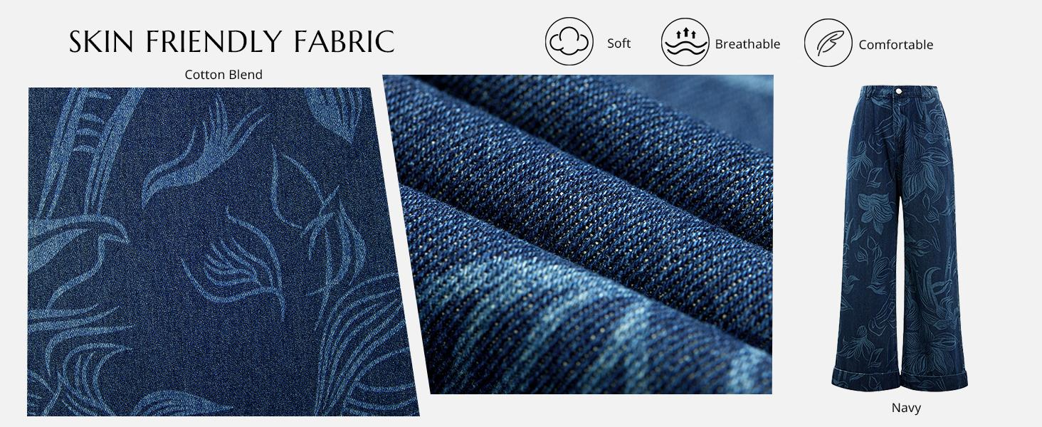 FMEYOA Women's Floral Baggy Wide Leg Jeans Casual High Waisted Boyfriend Vintage Boho Denim Pants with Pockets