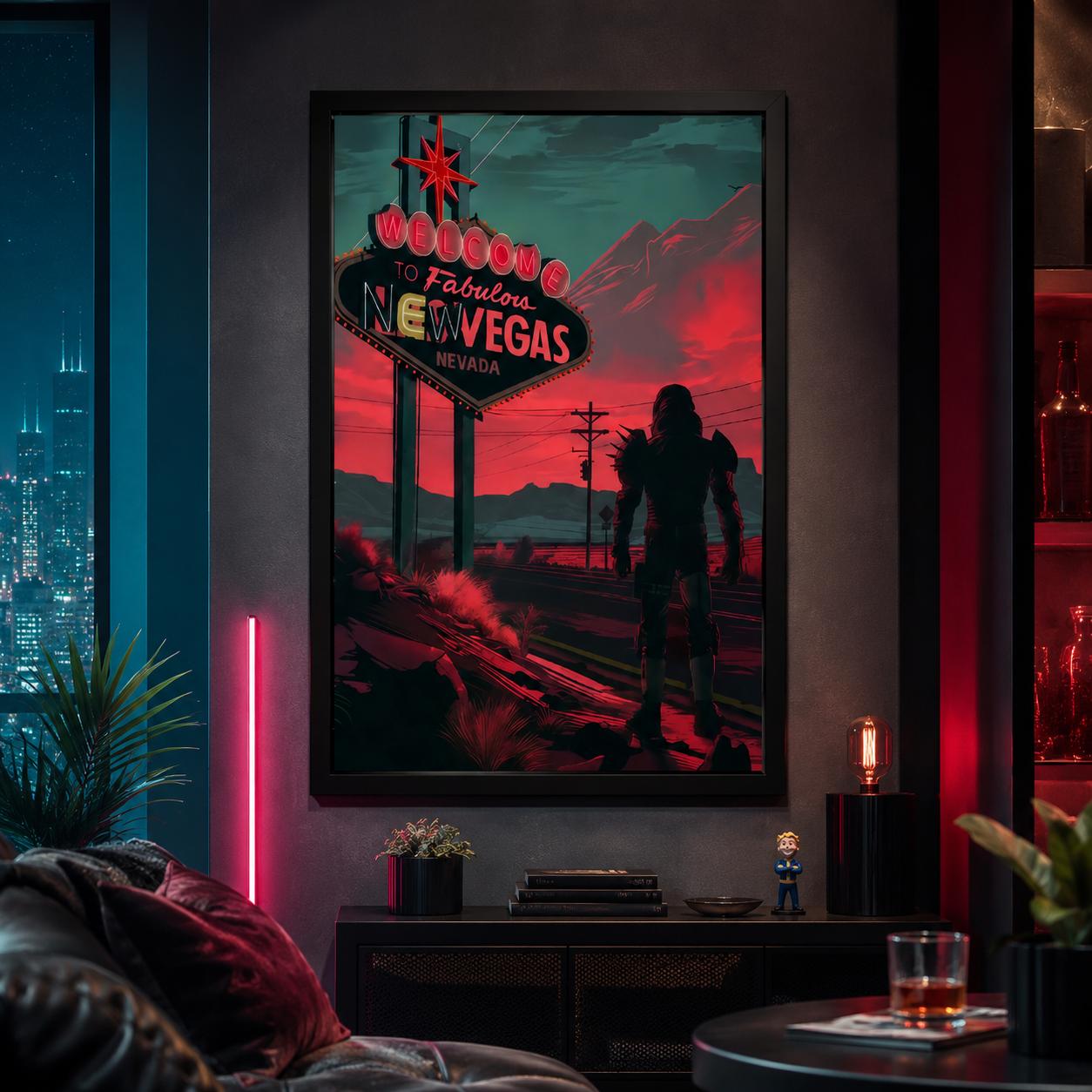 Welcome to New Vegas Poster, Fallout Video Game Art, Wasteland Art, Neon Sign Video Game Poster Decor Photo, Gaming Room Decor, Gamer Gift, Video Game Wall Art, Room Decor Wall Art Poster, Canvas Prints, Wall Art Painting, Fallout Decor