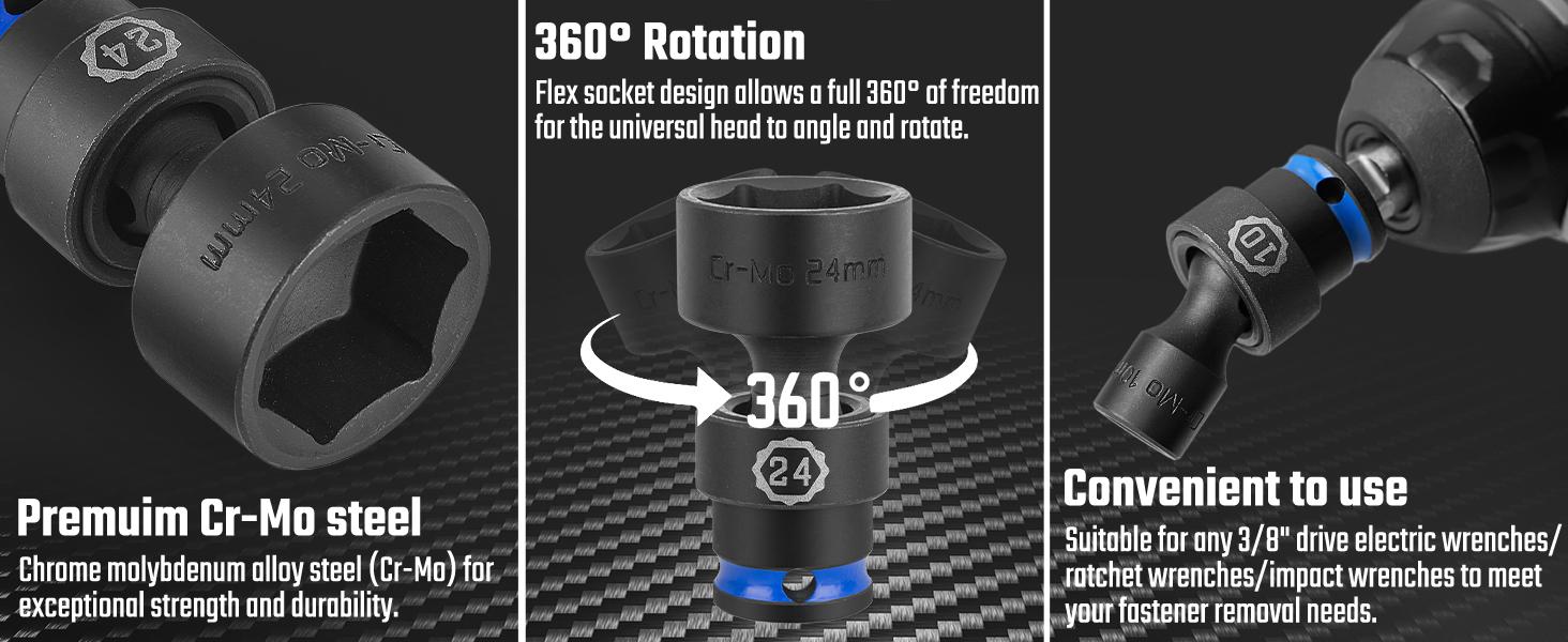 #JumpstartSale DURATECH 3/8" Drive Impact Universal Joint Socket Set, Swivel Socket Set, 16-Piece, Metric, 8-24MM, Cr-Mo Steel, Organized in EVA Foam Organizer #JumpstartSale DURATECH 3/8" Drive Impact Universal Joint Socket Set, Swivel Socket Set, 16-Piece, Metric, 8-24MM, Cr-Mo Steel, Organized in EVA Foam Organizer