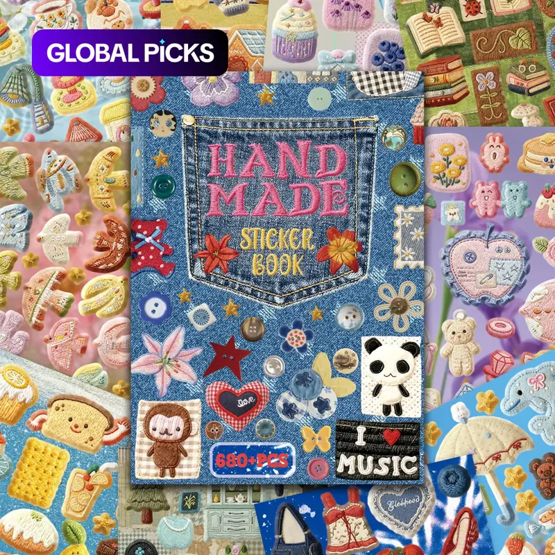 Vintage Cute Embroidery Sticker Set, 680 Pieces, Perfect for Adults, Ideal for Scrapbooking & Journaling, Scrapbook Materials, Handmade Aesthetic Sticker Book, Art Collage Pack #GLOBAL PICKS
