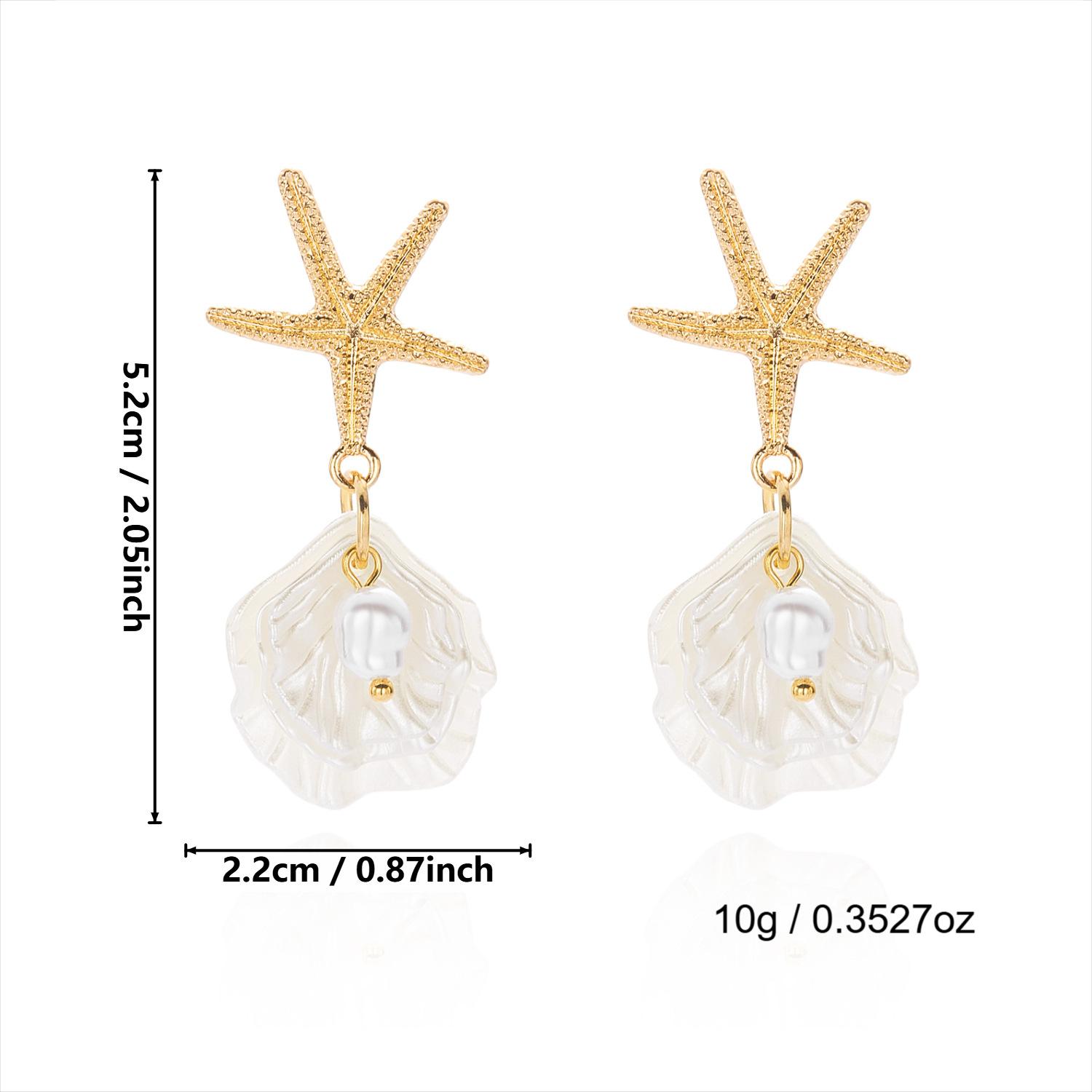 Stylish Beach Vacation Inspired Starfish Pearl and Seashell Dangle Earrings for Women Trendy Summer Resort Jewelry Gift