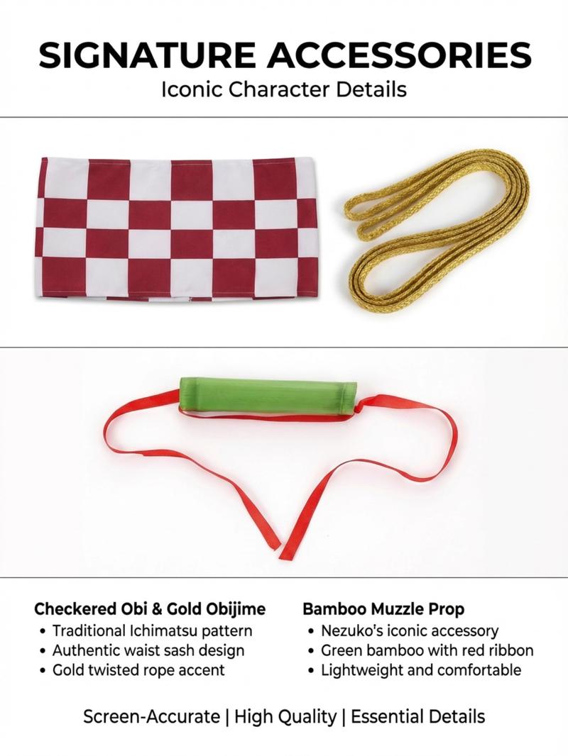 Demon Slayer Nezuko Cosplay Costume Set, Complete Anime with Kimono Bamboo Props, Halloween Cosplay for Women