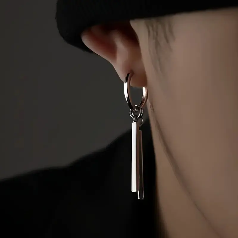 [A Pair Titanium Earrings] Titanium Steel Men's Earrings, A Pair |   Men's In Hip-hop Style Fine Studs Fashionable Jewelry
