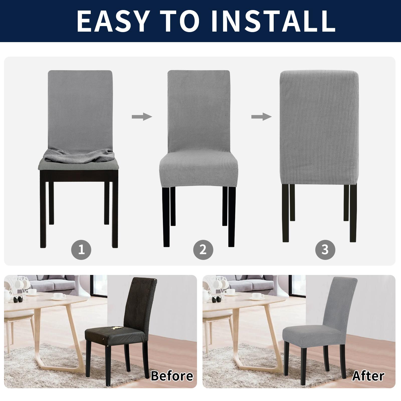Easy-Going Waterproof Dining Chair Cover Set of 2/4/6/8, Leakproof Stretch Jacquard Parson Chair Slipcover, Removable Washable Chair Protector for Home, Restaurant, Banquet, Kitchen Hacks