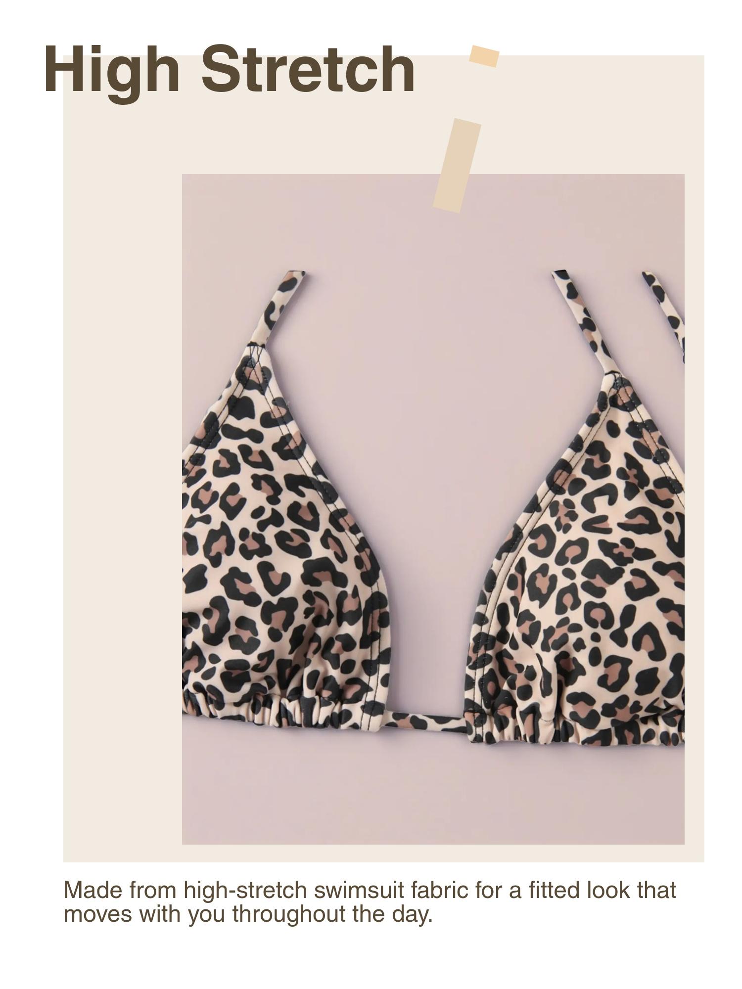 Two-Piece Set Women's Leopard Print Bikini Set, Casual Fashion Swimsuit Set for Beach Holiday Vacation, Ladies Swimwear for All Seasons