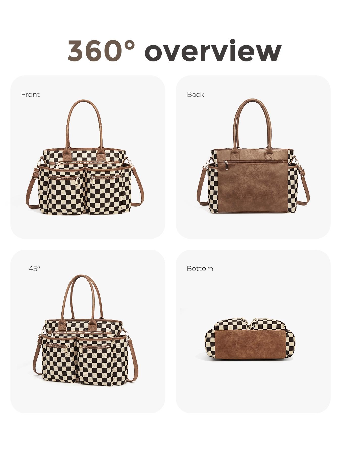 Women's Checkerboard Pattern Zipper Crossbody Tote Bag, Large Capacity Multi-Pocket Design Portable Shoulder Bag For Daily Used, Girl Fashionable Shopping Bag