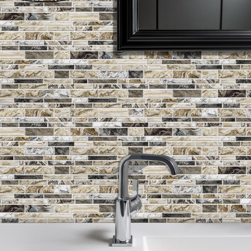 FLOLEOPA 48-Piece Peel-and-Stick Wall Decals Kitchen & Bathroom Splashback Protection Waterproof, Oil-Resistant, Heat-Resistant Ideal for Dining Rooms, Schools, and Office Wall Decor Marble Pattern Stickers, Tile Decals, Wall Panels