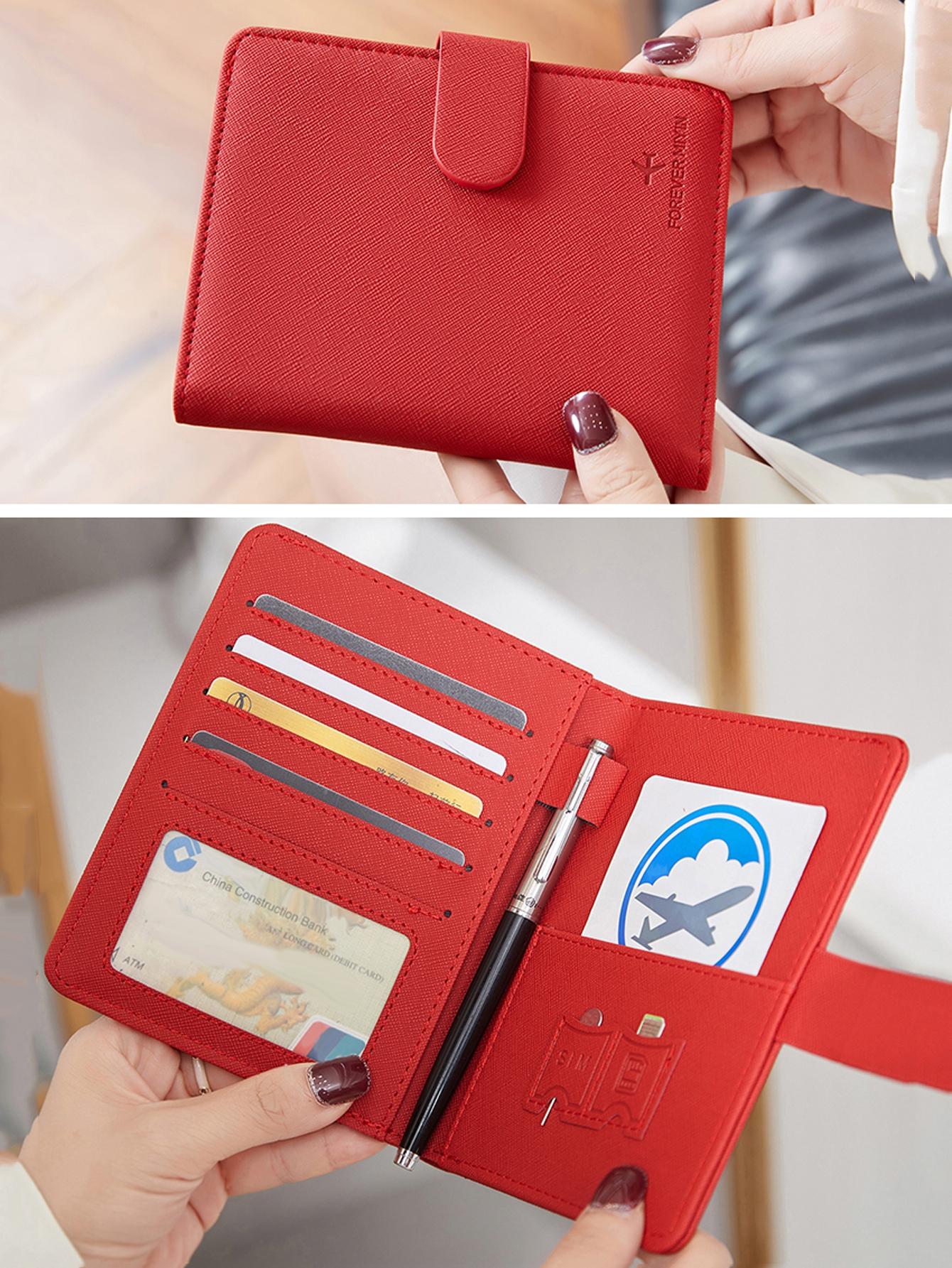 RFID Anti-theft Brush Passport Cover Card Holder Unisex Multifunctional Solid Color PU Bifold Wallet Passport Clip Lightweight Portable Passport Holder With Card Slot ID Window Passport Case For Men and Women For Travel Flight, Travel Essentials