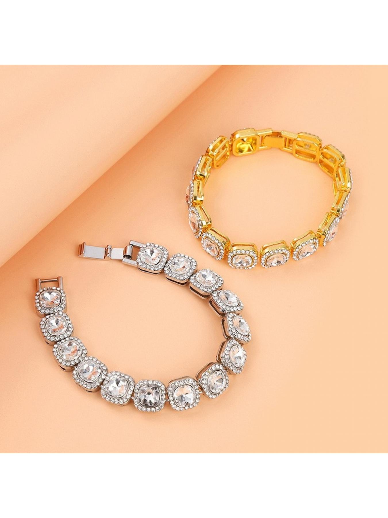 Trendy and Unique 12mm Square Versatile Fashion Cuban Necklace Hip-Hop Square Rhinestone Gemstone Necklace Unisex Jewelry