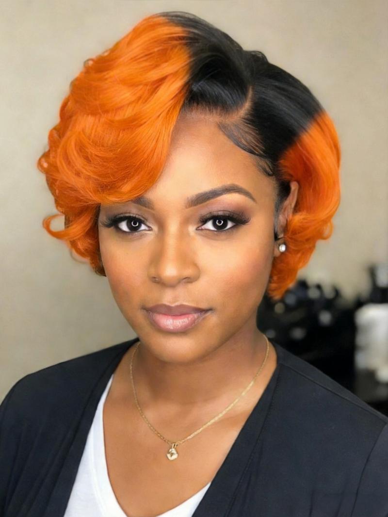 13x4 Lace Front Wigs Human Hair Pixie Cut Wig, Pre Plucked 8 Inch Short Body Wave Bob for Women, Glueless Curly Wig, Curly Short Wigs for Stylish Looks