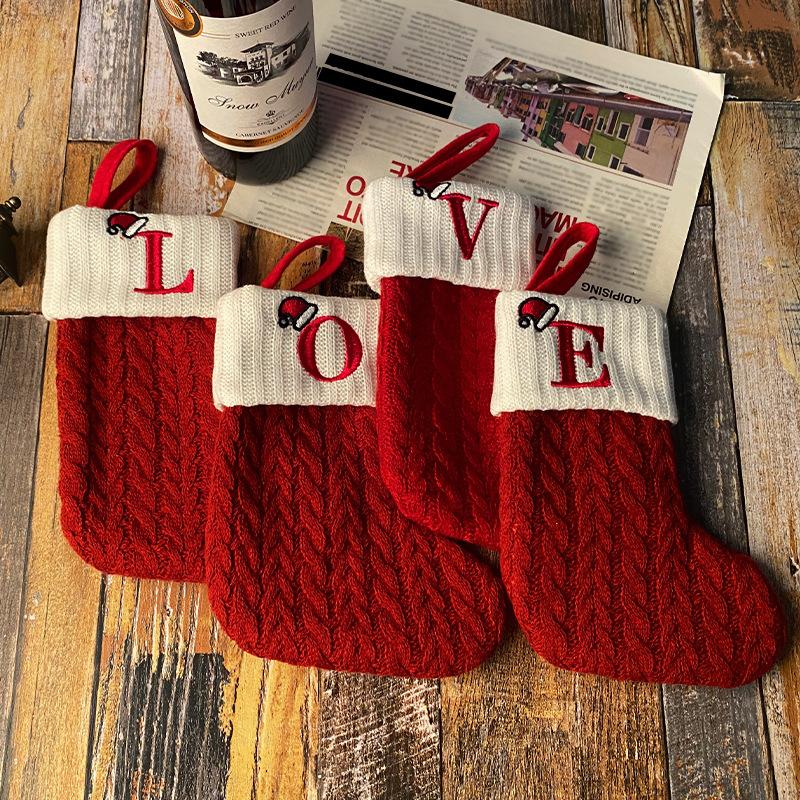 Knit Monogram Christmas Stockings,Christmas Stockings Small Xmas English Letters Hanging Stockings Christmas Socks Double Sided Fireplace Hanging Stockings for Christmas Party Decoration New Year Party Gift Favors Supplies,Personalized Initial Christmas S