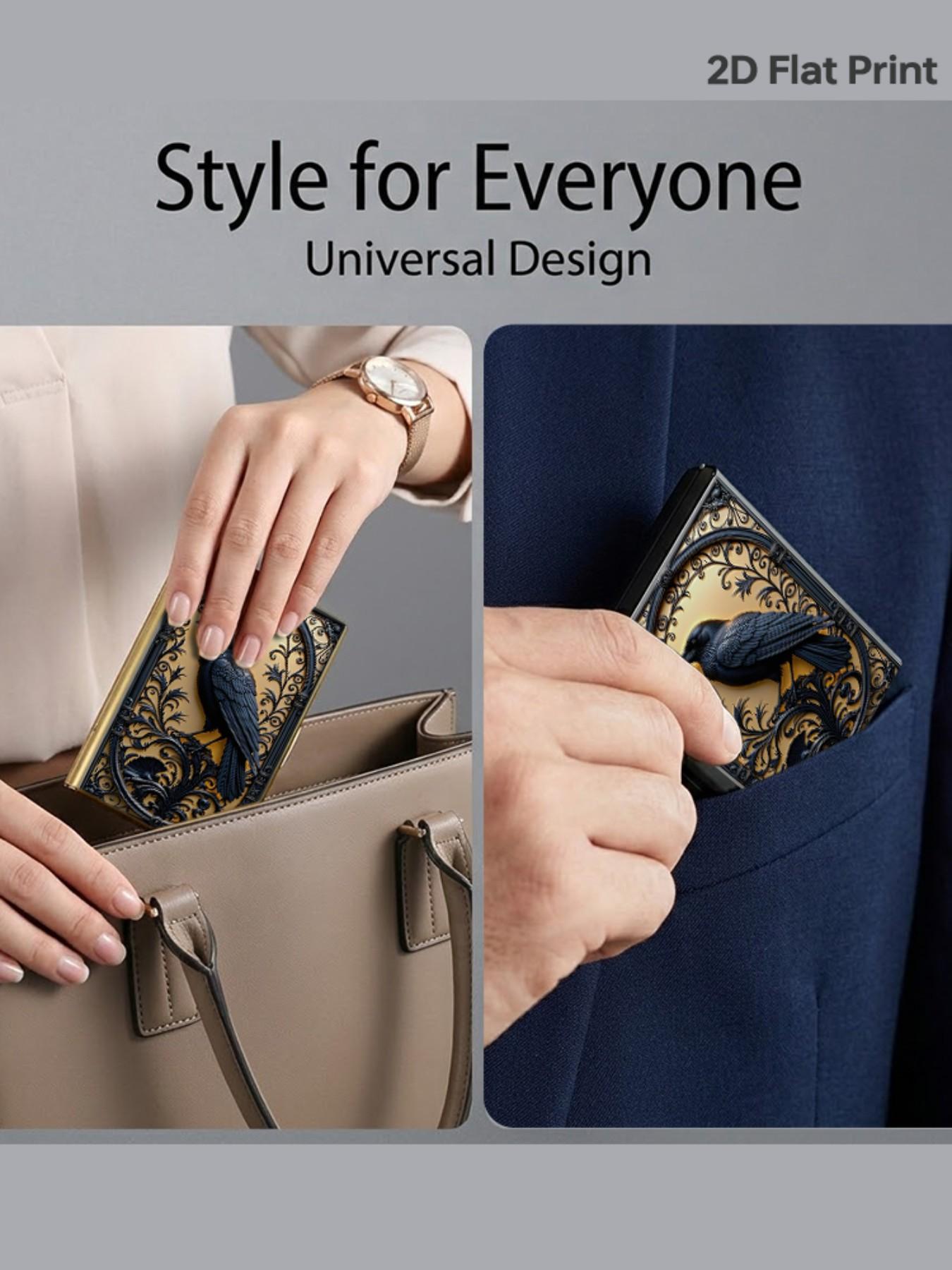 Crow Pattern Rfid Metal Card Holder, Multi-Layer Design, Ultra-Thin Magnetic Closure, Perfect Gift for Men & Women