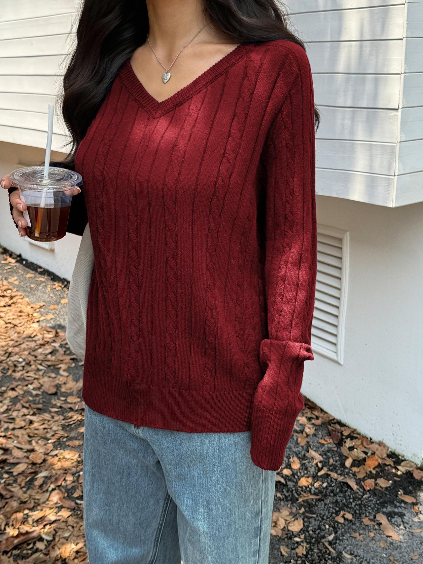 Women's V Neck Long Sleeve Sweater Knitwear, Casual Home Wear, Comfortable Fabric, Perfect for Winter, Knitted Pullover Top