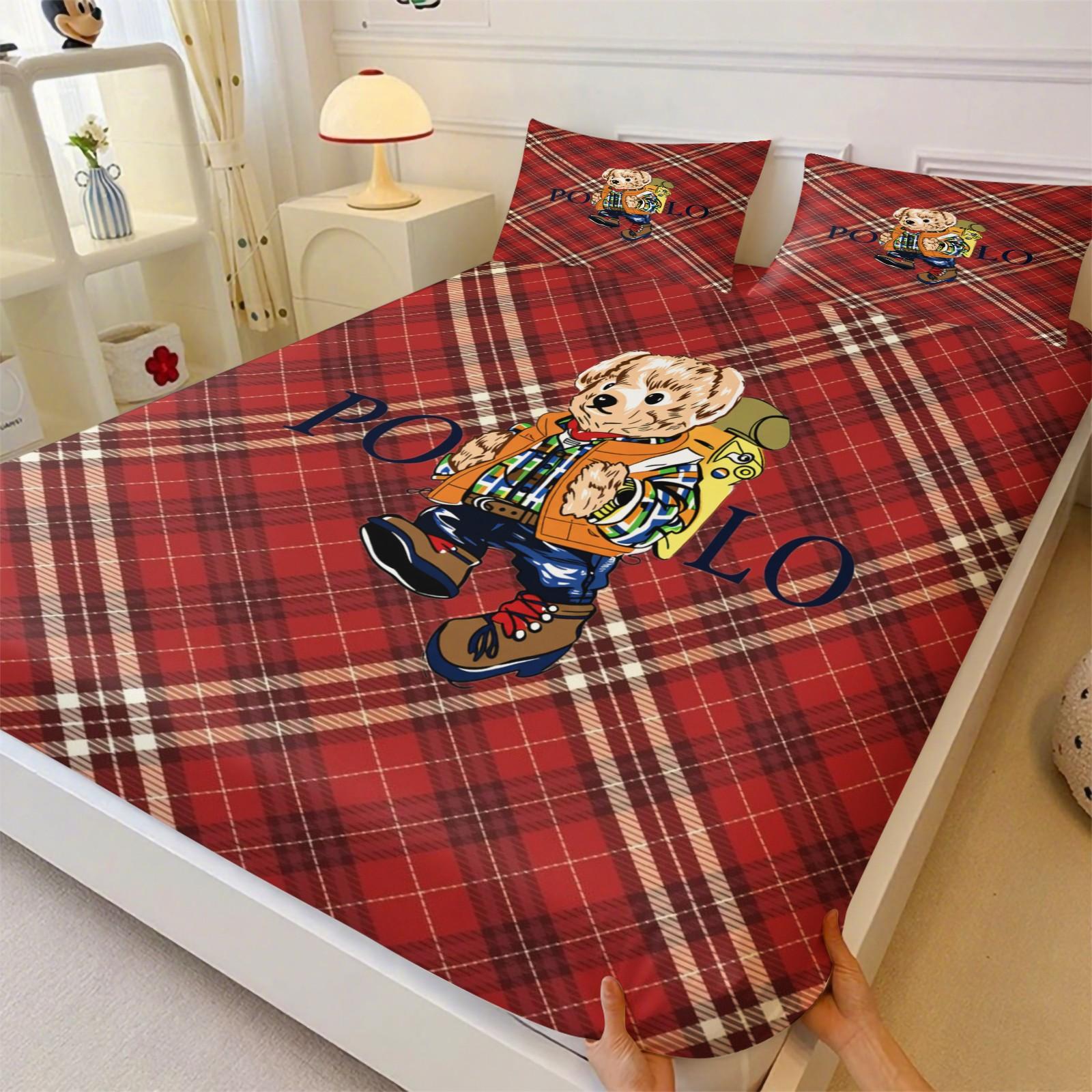 Teddy Bear Pattern Bed Sheet, Comfortable Printed Pattern, Includes 1 Bed Sheet and 2 Pillowcases, Comfortable Bedding, Non slip Dust Cover Suitable for Bedroom and Guest Room, Suitable as a Gift for Children or Adults