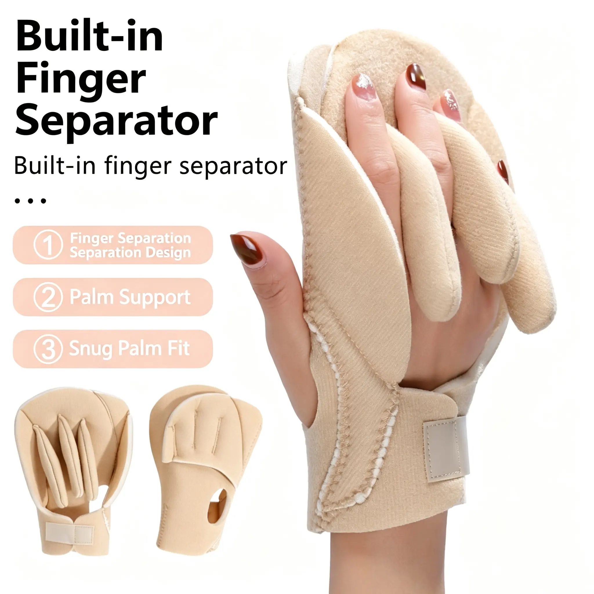 Finger Separation Hand Splint, Built-In Finger Divider Cushion, Palm Support Brace for Hand Recovery & Pressure Relief