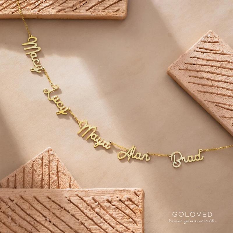 FF0014 New Store Opening |   Free Shipping | Mom Jewelry with Kids Names Multiple Names Custom Cut Necklace Personalized Gift Stainless Steel Letter Necklace For Mother's Day Anniversary Valentine's Day | Custom pendant