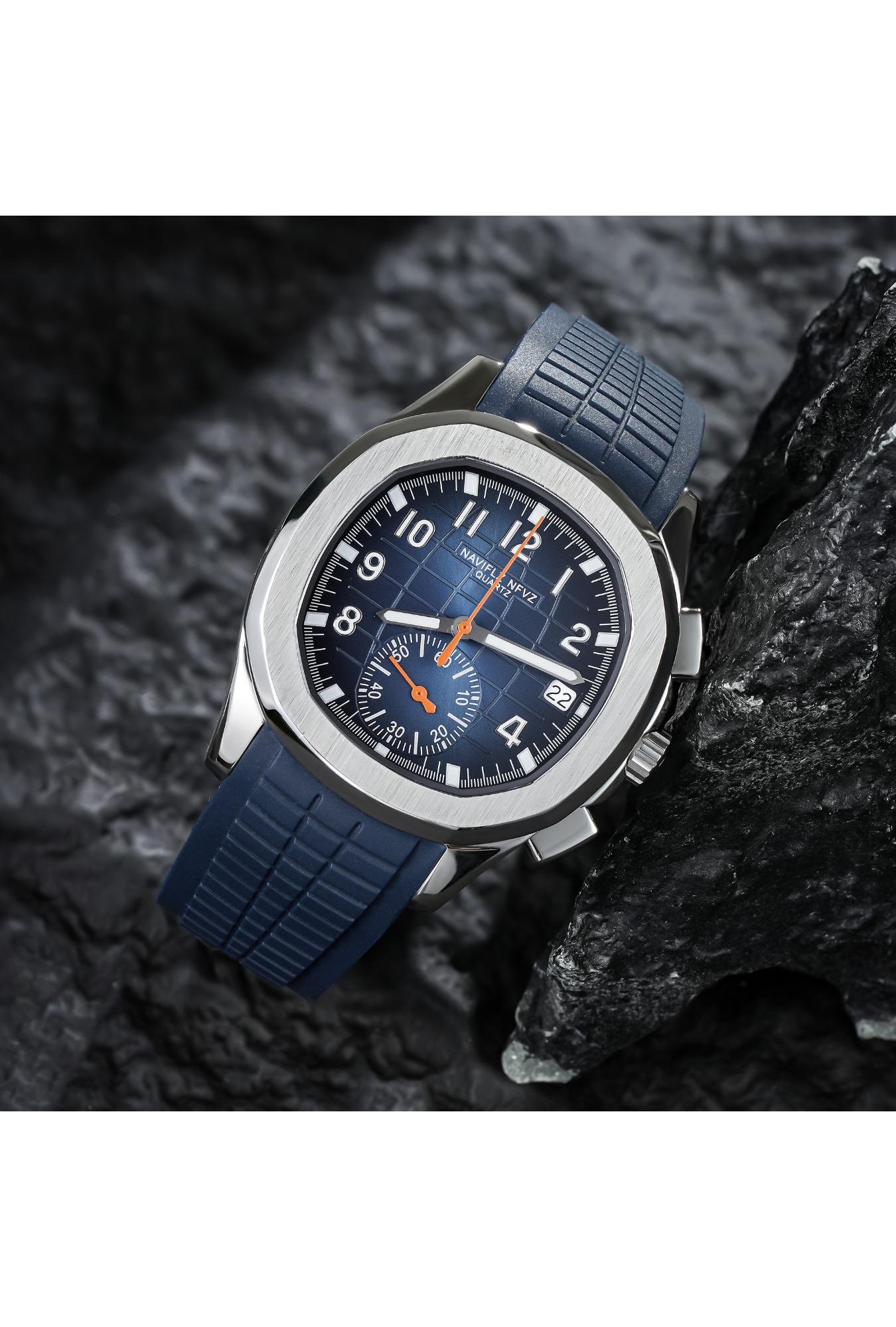 2026 Hot Selling Top Luxury Brand Japan VD53 Mov Chronograph Quartz Watch Stainless Steel Silver-Blue Rubber Strap Luminous Waterproof