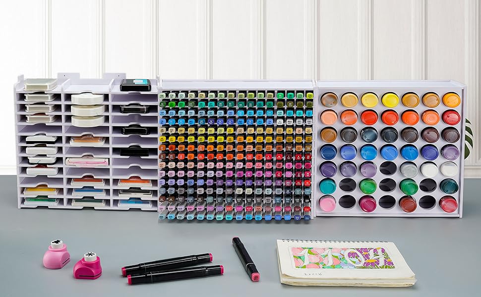 Marker Pen Organizer Holder for 240 Markers, Craft Art Supply Storage Rack, Desktop Art Marker Pens Colored Pencils Holder Storage Case for Home Classroom Office