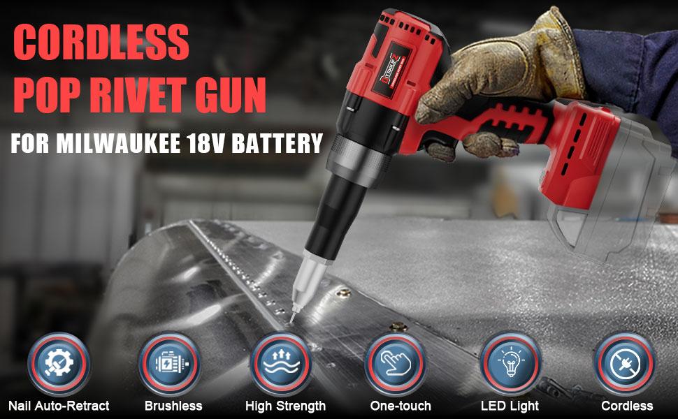 Cordless Electric Pop Rivet Gun Compatible with Milwaukee 18V Battery(NO Battery!!),Rivet Tool with 3 Size (1/8", 5/32", 3/16")Aluminum Rivets,with Kit Nose Piece