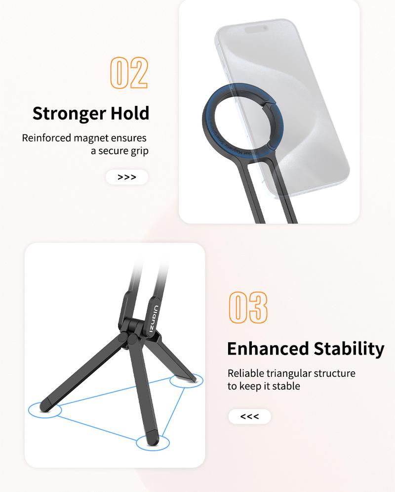 ULANZI MA30 Magnetic Phone Tripod Stand for iPhone - Aluminium Smartphone Mini Tripod Foldable Pocket Cell Phone Stand Dual-Sided Magnet Quick Mount Compatible with iPhone 16 15 14 13 12 Magsafe