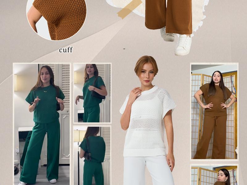 GIALLINO Women's Cotton Knit Crochet Sweater Set Two Piece Cozy Stylish Lounge Outfit for Casual Wear Comfortable Elegant GIALLINO Women's Cotton Knit Crochet Sweater Set Two Piece Cozy Stylish Lounge Outfit for Casual Wear Comfortable Elegant