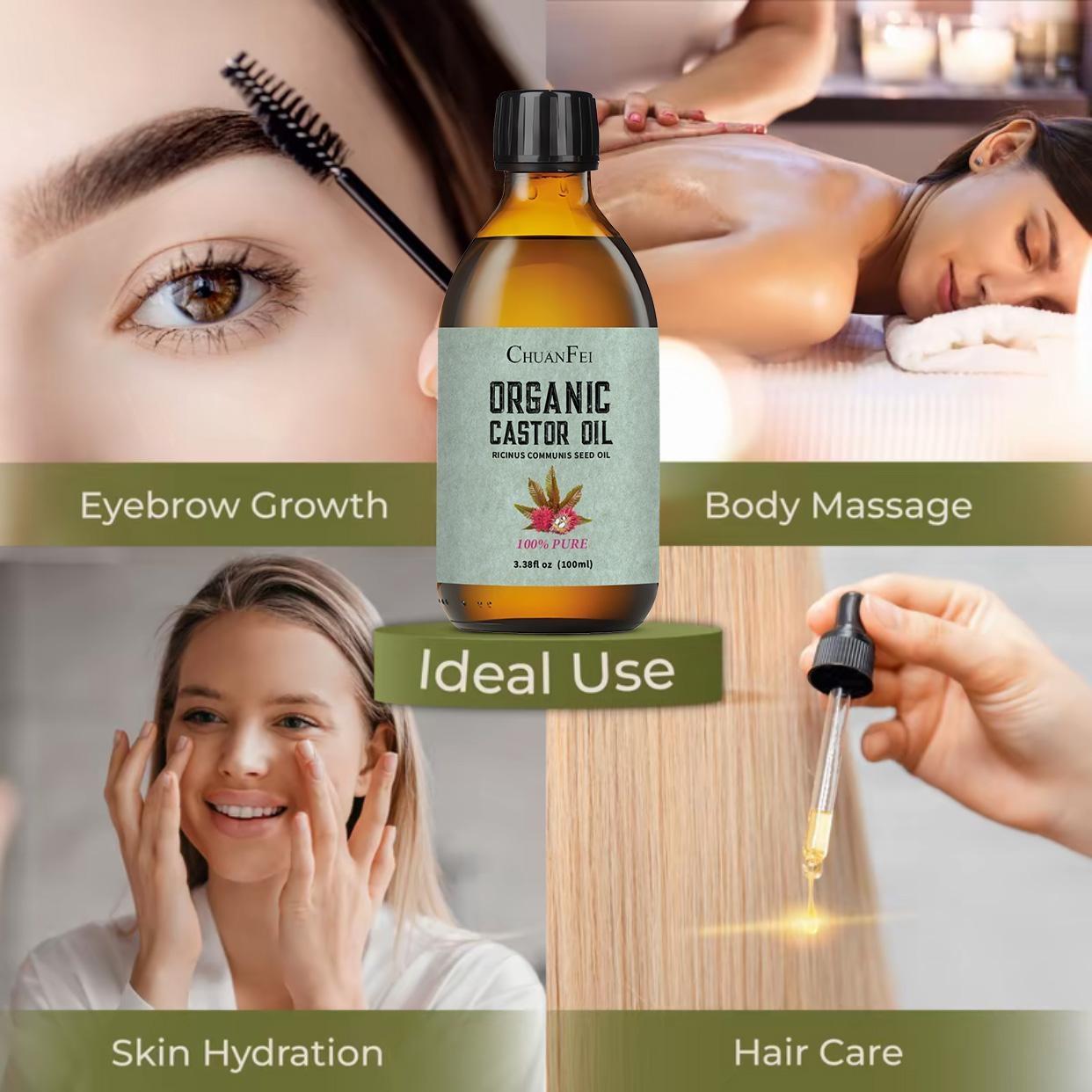 Organic Castor Oil 100ML Glass Bottle, Organic Health Ingredients No Fragrance, Face Hair Skin Full Body Care