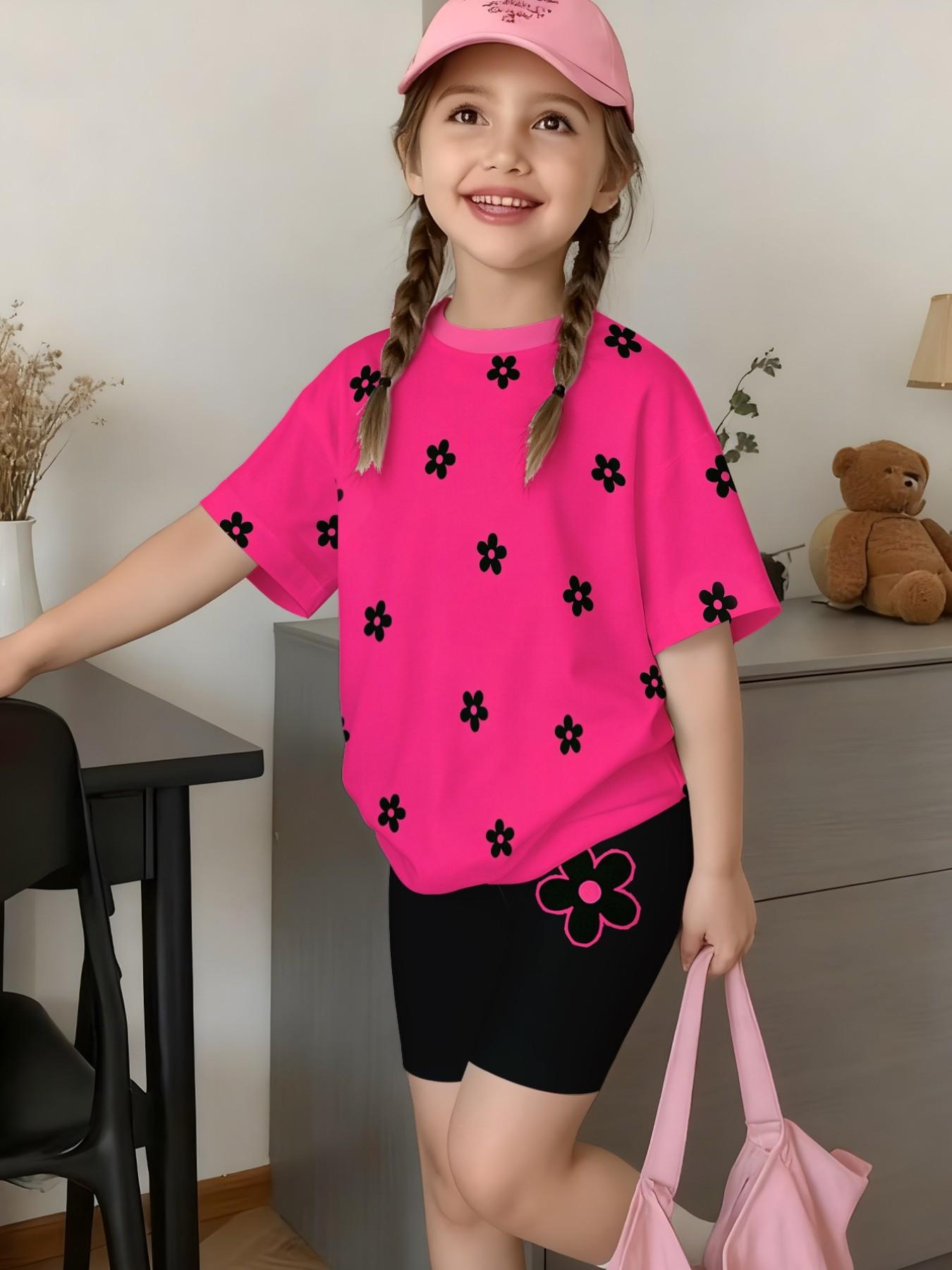 Girls' 2-Piece Set, Striped Heart Print T-Shirt & Short Pants, Cute Summer, Perfect for Parties & Daily Wear, Sister Matching Clothes