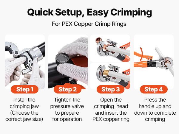VEVOR Copper Pipe Crimping Tool, Hydraulic Driven Pro Press Tool with 1/2, 3/4, 1 Jaws for Copper Tube 3/8, 1/2, 5/8, 3/4, 1 Jaws for ASTM F1807 PEX Pipe Copper Ring - with Carrying Case