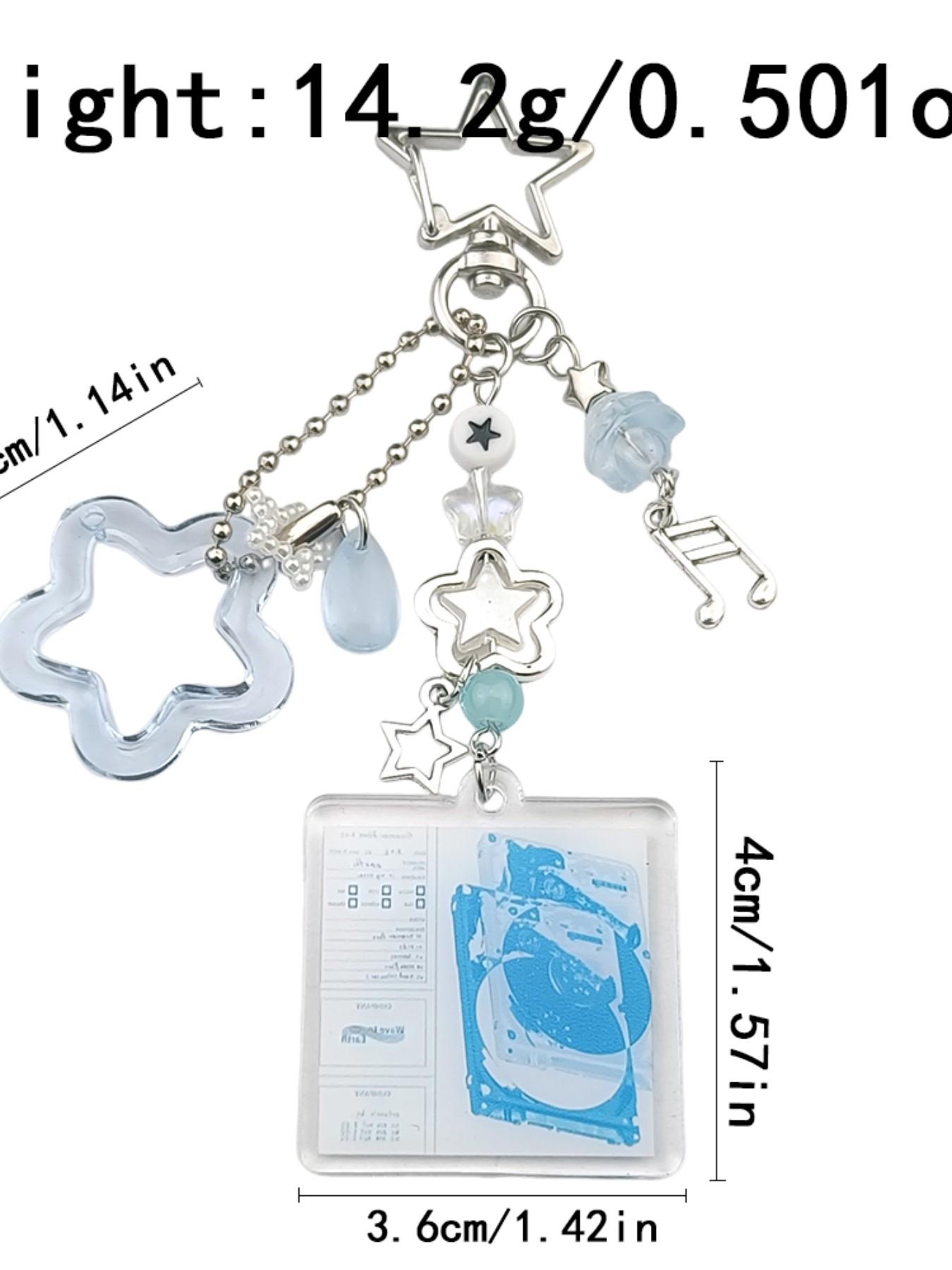 Multielement Star Keychain, Sweet Cool Y2K Style, Blue Dual Color Options, Transparent Star + Note Pendant + Album Card Holder, Unique Design