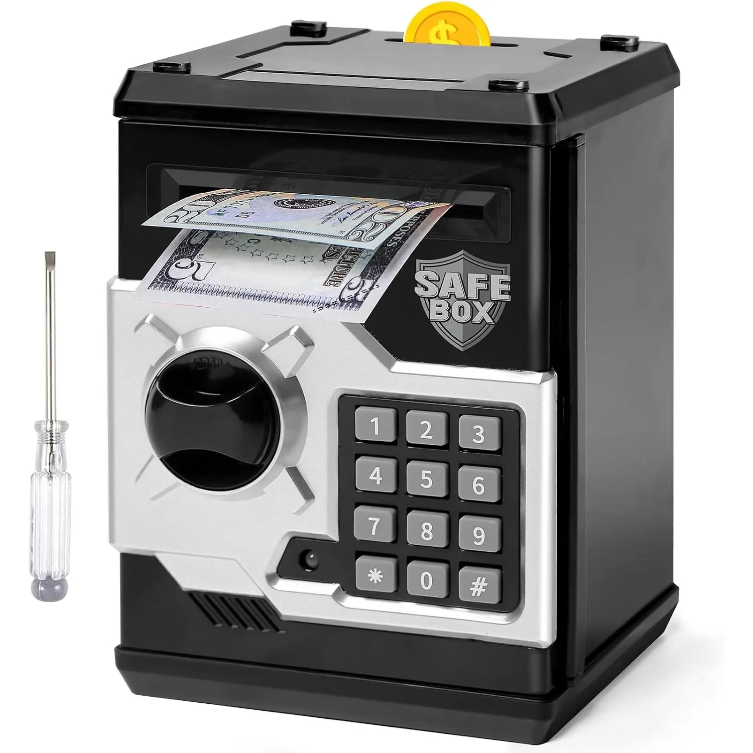ATM Piggy Bank for Boys Girls, Mini ATM Coin Bank Kids Safe with Password
