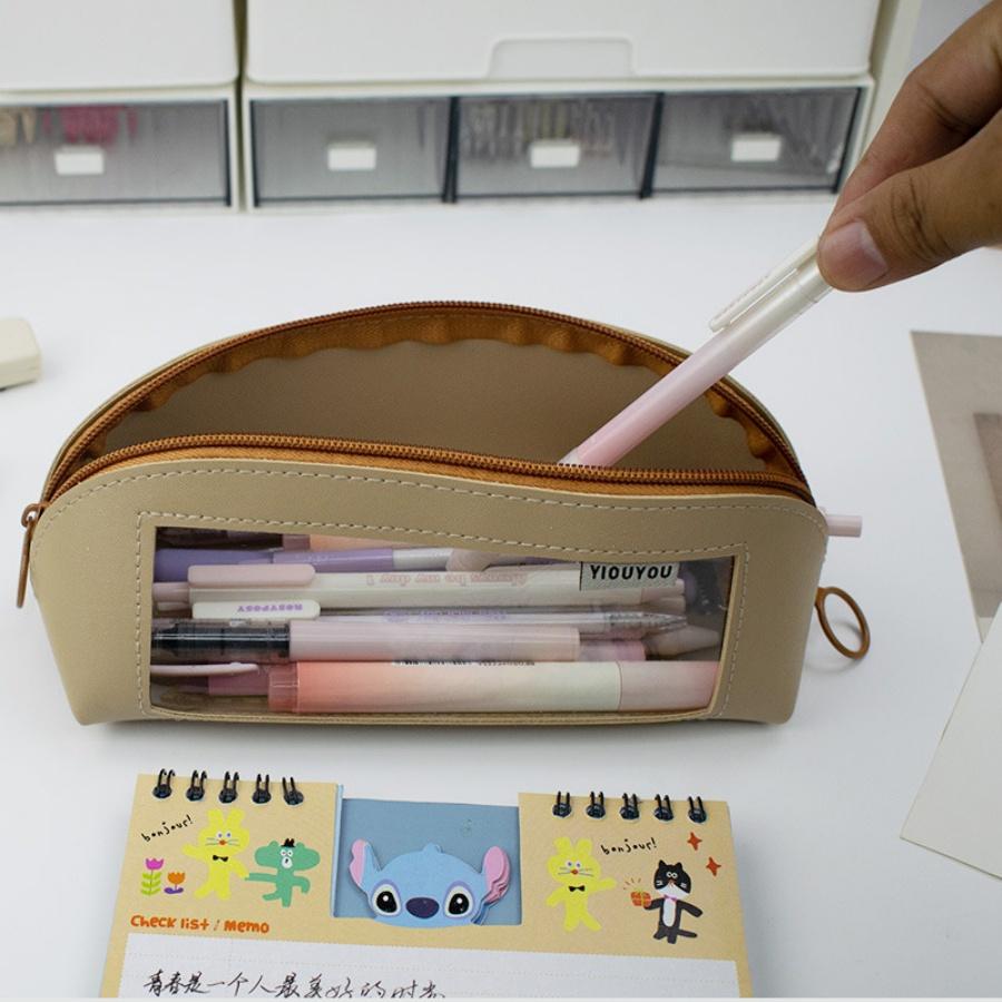 New Shell Transparent Pen Bag, Unisex Japanese Style, Large Capacity, High Aesthetic, Simple Design, Slight Color Difference