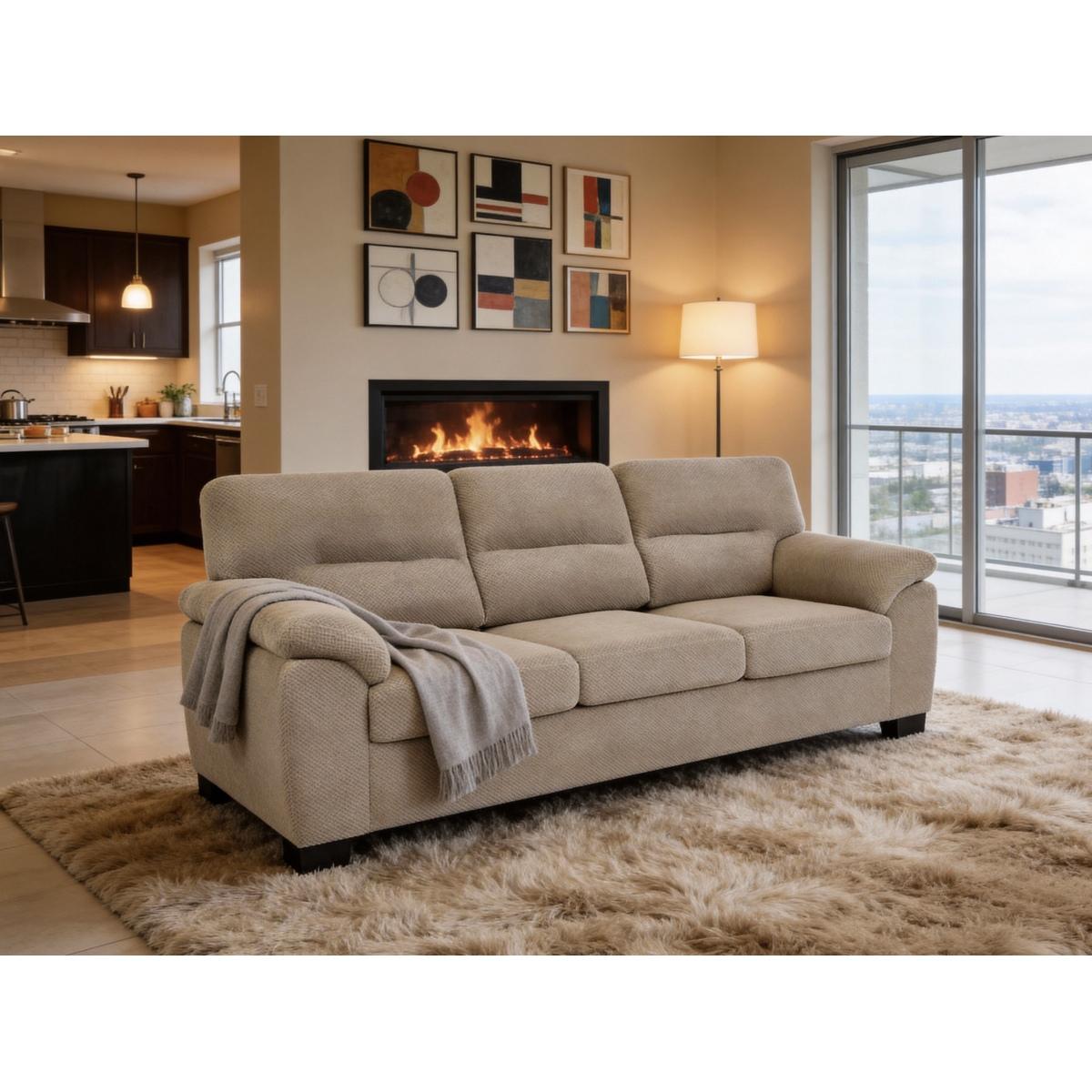 3-Seater Sofa, Camel Upholstered Couch, Modern Living Room Furniture, Textured Fabric Sofa, Minimalist Settee, Comfortable Armchair, Sturdy Frame Sofa 3-Seater Sofa, Camel Upholstered Couch, Modern Living Room Furniture, Textured Fabric Sofa, Minimalist Settee, Comfortable Armchair, Sturdy Frame Sofa