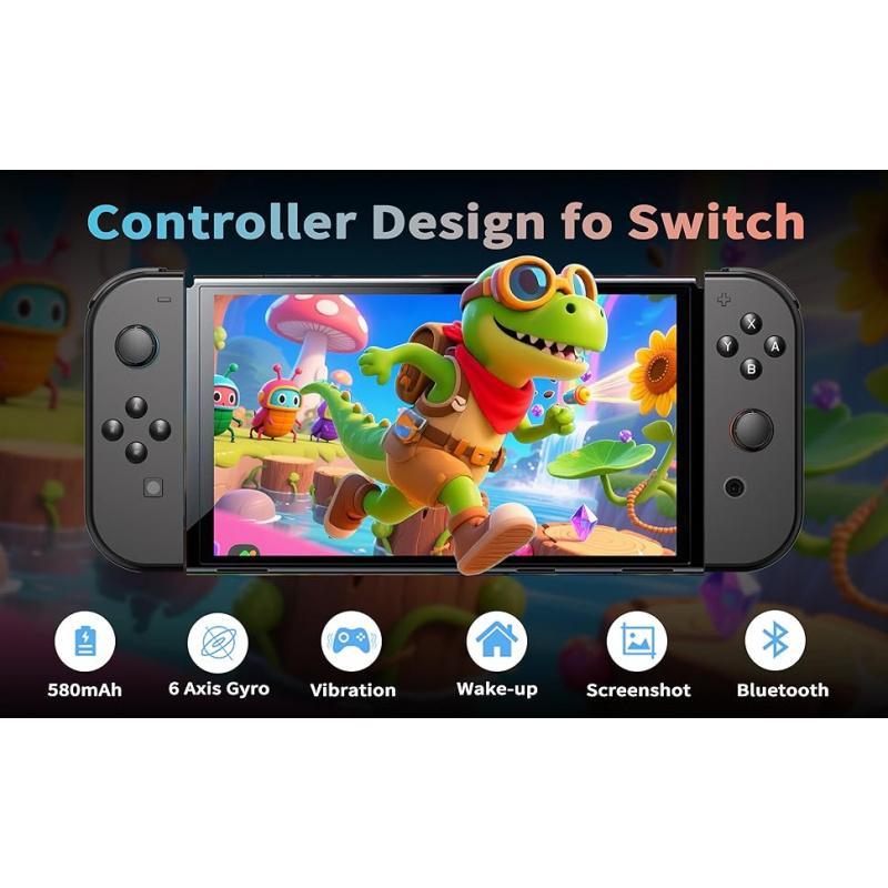 Wireless Controller Compatible with Switch Lite Oled, Dual Vibration Function Replacement Gamepad, Cool Wake-Up Switch Accessory