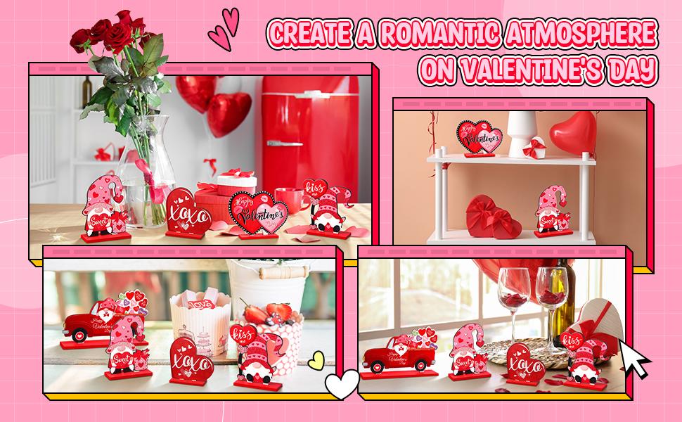 St. Patrick's Day & Valentine's Day Reversible Gnome Wood Signs, Double Sided Irish Theme Wooden Standing Blocks & Love Car Rose Truck Heart Decor, Table Centerpiece for Tiered Tray Farmhouse Kitchen, Ideal for Irish Families, Gnome Lovers & Couples Gift