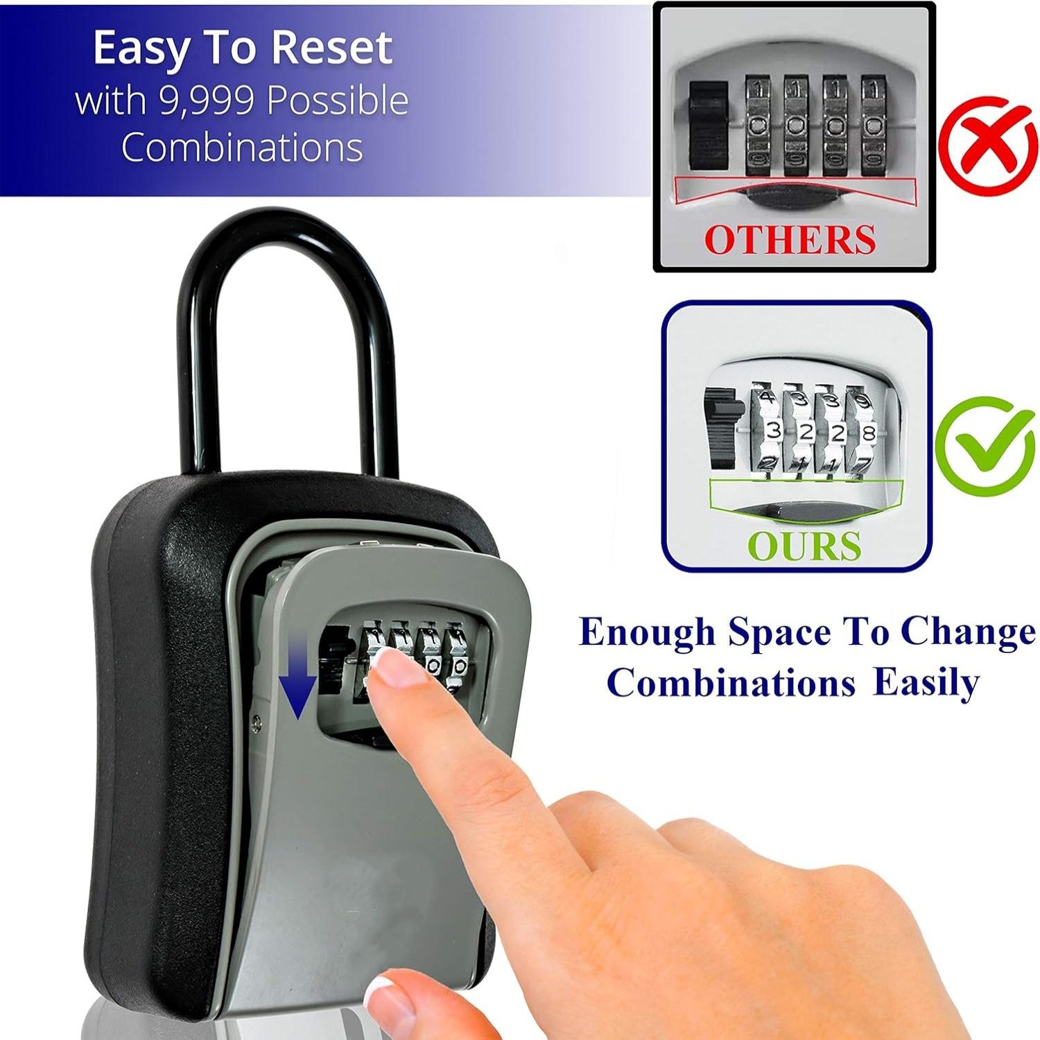 Lock Box, Large Key Lock Box Resettable Combination Code Lockbox, Portable Wall Mount Lockbox Security Safe Box Safety Lock for Outside Outdoor Home Office Door Handle House Key Hardware