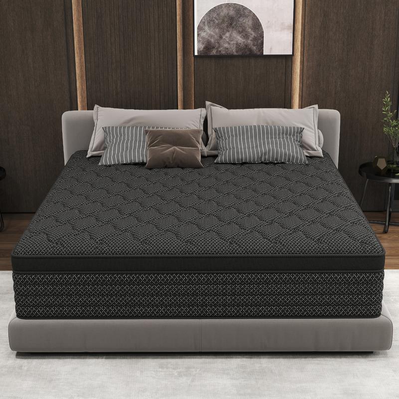 BOMASS 12" 14" Mattress Twin Full Queen King Hybrid Gel Memory Foam Individual Pocket Spring Black Mattresses Medium Firm Back support Bed in a box