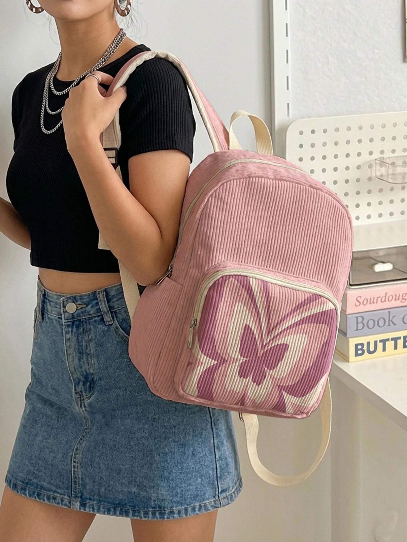 Women's Butterfly Pattern Backpack, Casual Style, All Seasons, Lightweight, Layered Storage, Random Print, Ideal for School & Travel