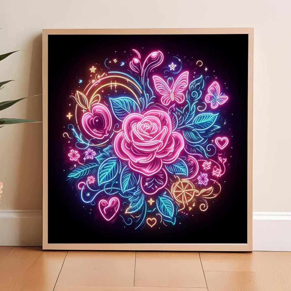 5D DIY Full Drill Round Diamond Painting Kit - Rose, Butterfly Mosaic Canvas DIY Wall Art, Home Wall Decoration