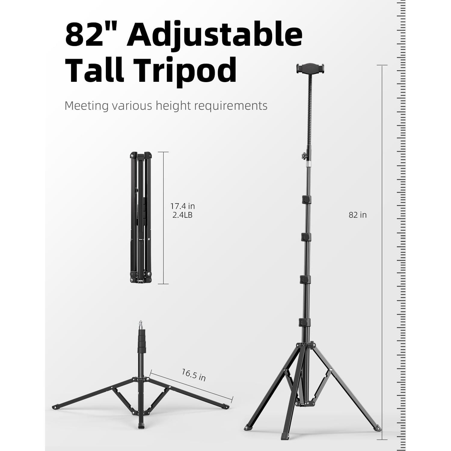 Heavy Duty Tablet Tripod Stand 82" Tall, Floor Stand with Remote and Adjustable Gooseneck for Watching/Stream/Recording, Tripod for iPad Pro 12.9"/Kindle/, and 4.5-13" Tablet/Phone Heavy Duty Tablet Tripod Stand 82" Tall, Floor Stand with Remote and Adjustable Gooseneck for Watching/Stream/Recording, Tripod for iPad Pro 12.9"/Kindle/, and 4.5-13" Tablet/Phone