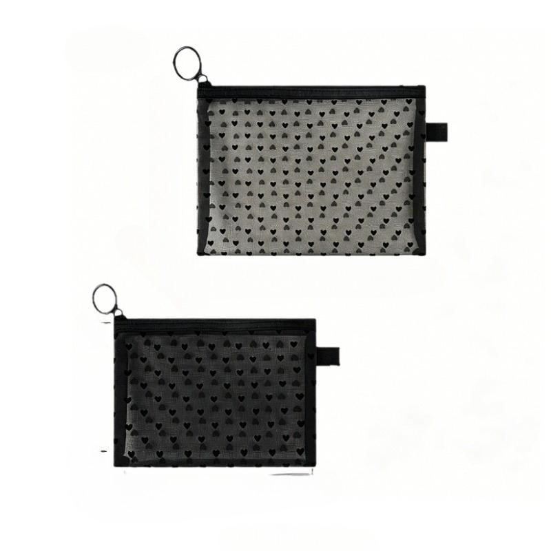 Heart-Shaped Mesh Makeup Bag, New Portable Lipstick Touch-Up Travel Set, Large Capacity Mini Bag, Two-Piece Kit, Perfect for On-The-Go Use