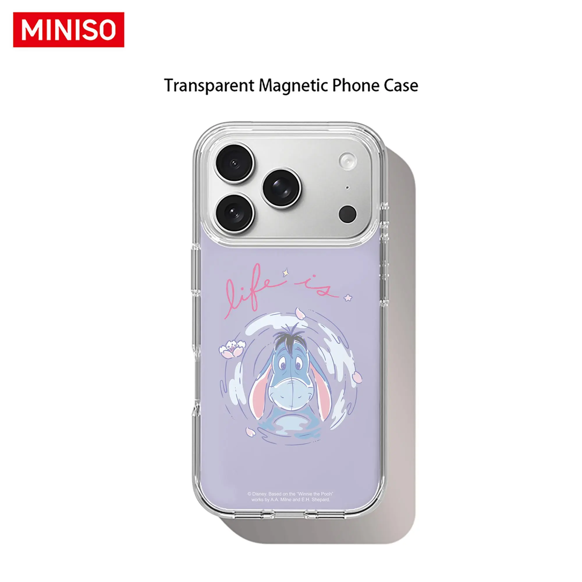 Disney Winnie the Pooh Eeyore Life Is Pastel Purple Floral Design Phone Case Transparent Magnetic Shockproof case suitable for iphone 17 Pro Max/17 Pro/17 Air/17/16/15/14/13/12/11 Series