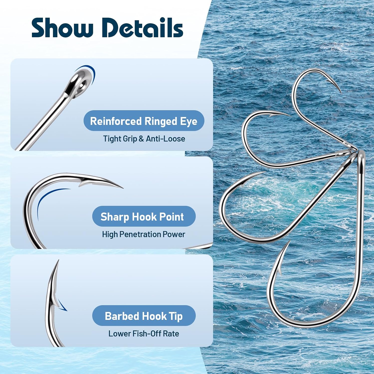 500 count Barbed Fishing Hooks, 10 Sizes High Carbon Steel Fish Hooks, High Strength &  Point with Plastic Storage Box, Suitable for Freshwater & Saltwater