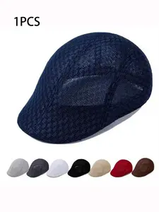 Summer Mesh Flat Cap, Flat Top Design, Ultra Breathable Net Design, Stay Cool While Golfing and Walking, Casual Plain Style, 1pcs