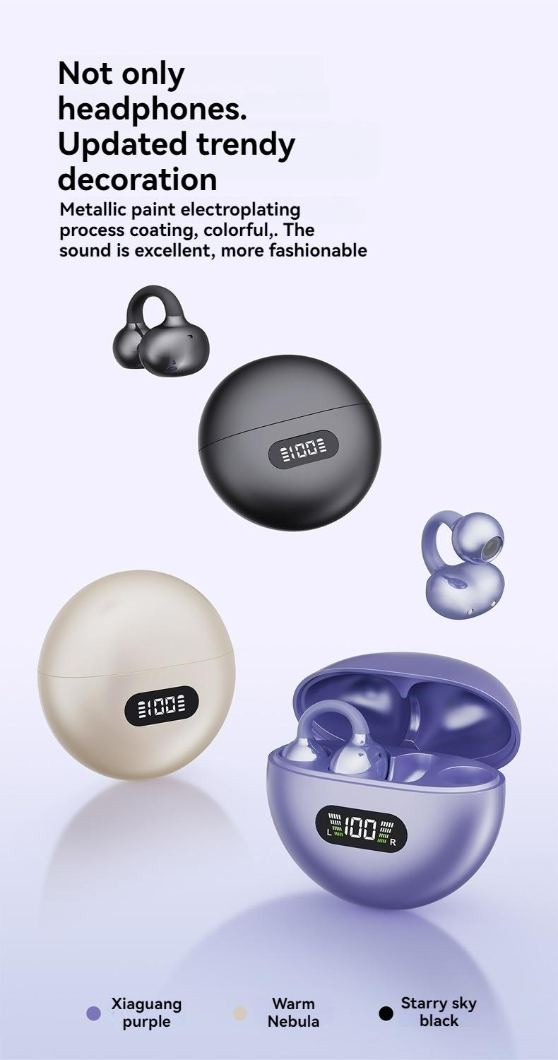 Clip-On Sports Earphones, Wireless TWS Headphones Sports Wireless Earbuds with Deep Bass HiFi Stereo and Rechargeable Battery, Compatible with Android and iPhone