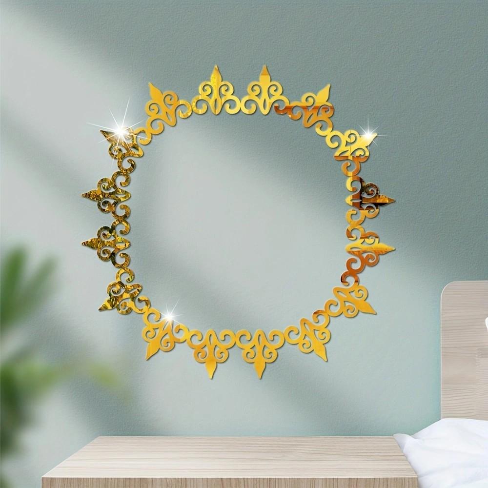 European Floral Mirror Wall Sticker, Self-Adhesive Vintage Frame Decor, Living Room Entryway Decoration, Acrylic Universal Use