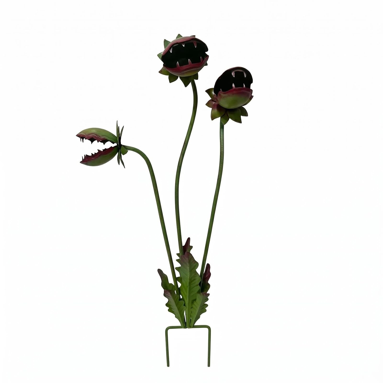 26-Inch Large Painted Venus Flytrap Ground Stake Decoration, Iron Art Realistic Funny Plant, Outdoor Garden Festival Atmosphere Sculptures, Metal Sculptures, Garden Accessories
